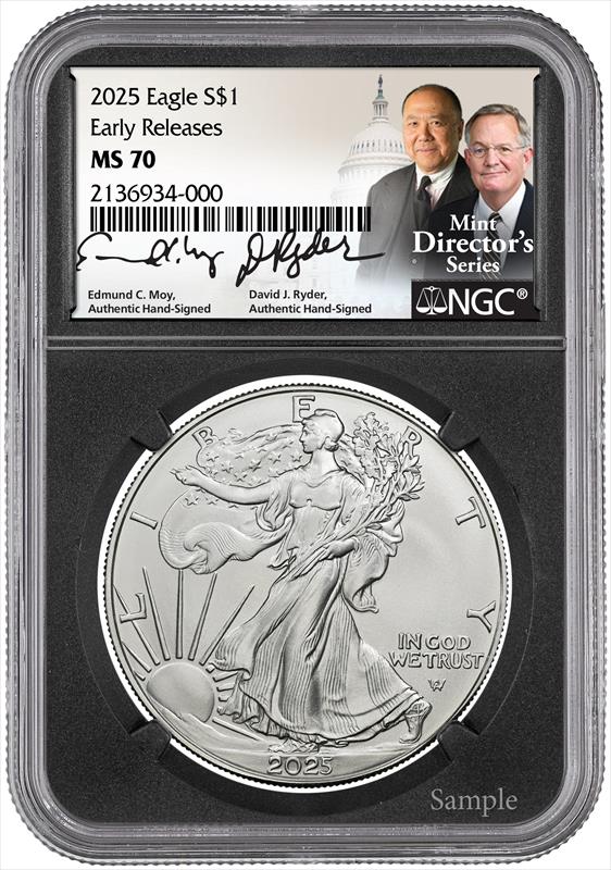 2025 $1 American Silver Eagle NGC MS70 Moy/Ryder Signature 