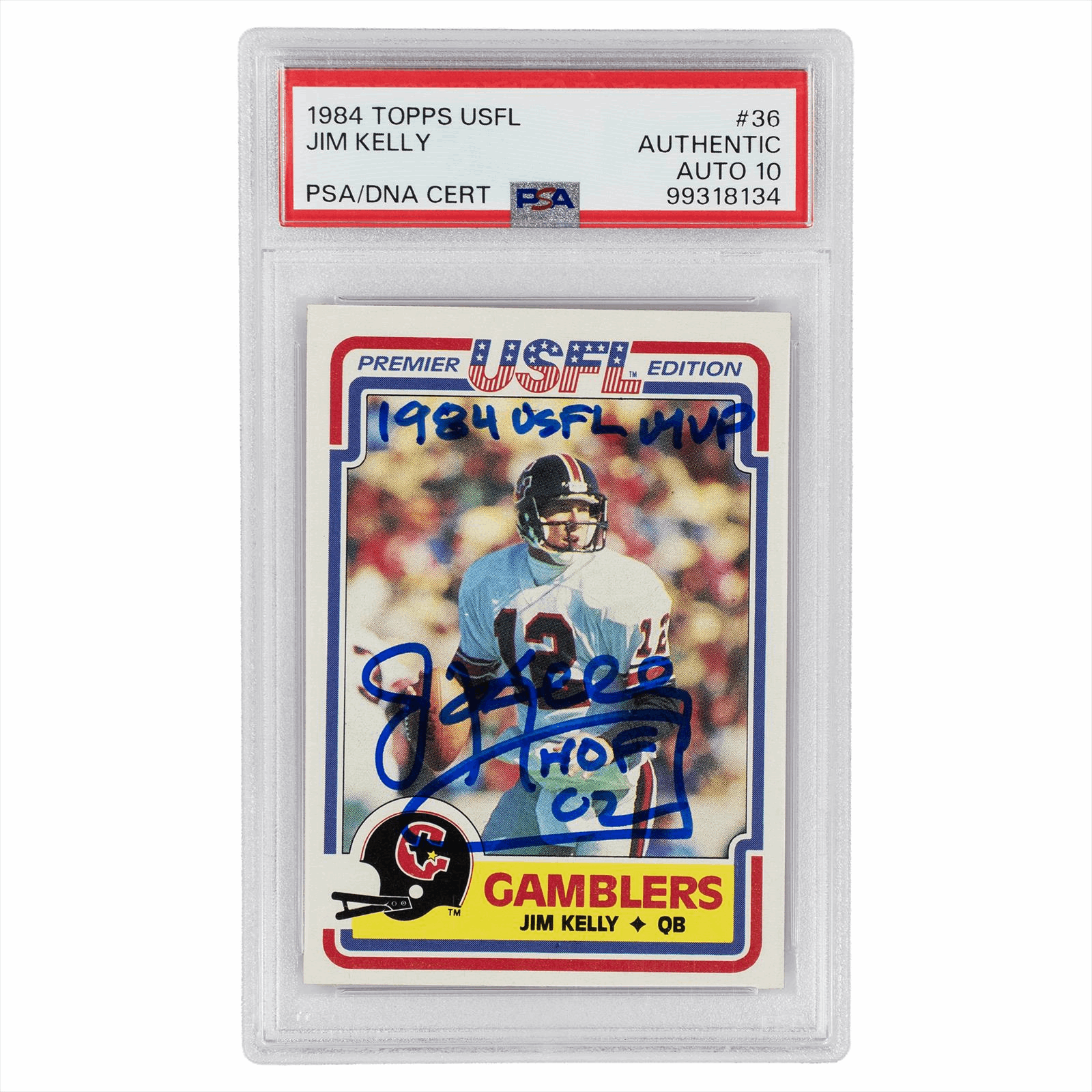 1984 Topps USFL Jim Kelly #36 PSA AUTHENTIC Cert #99318134