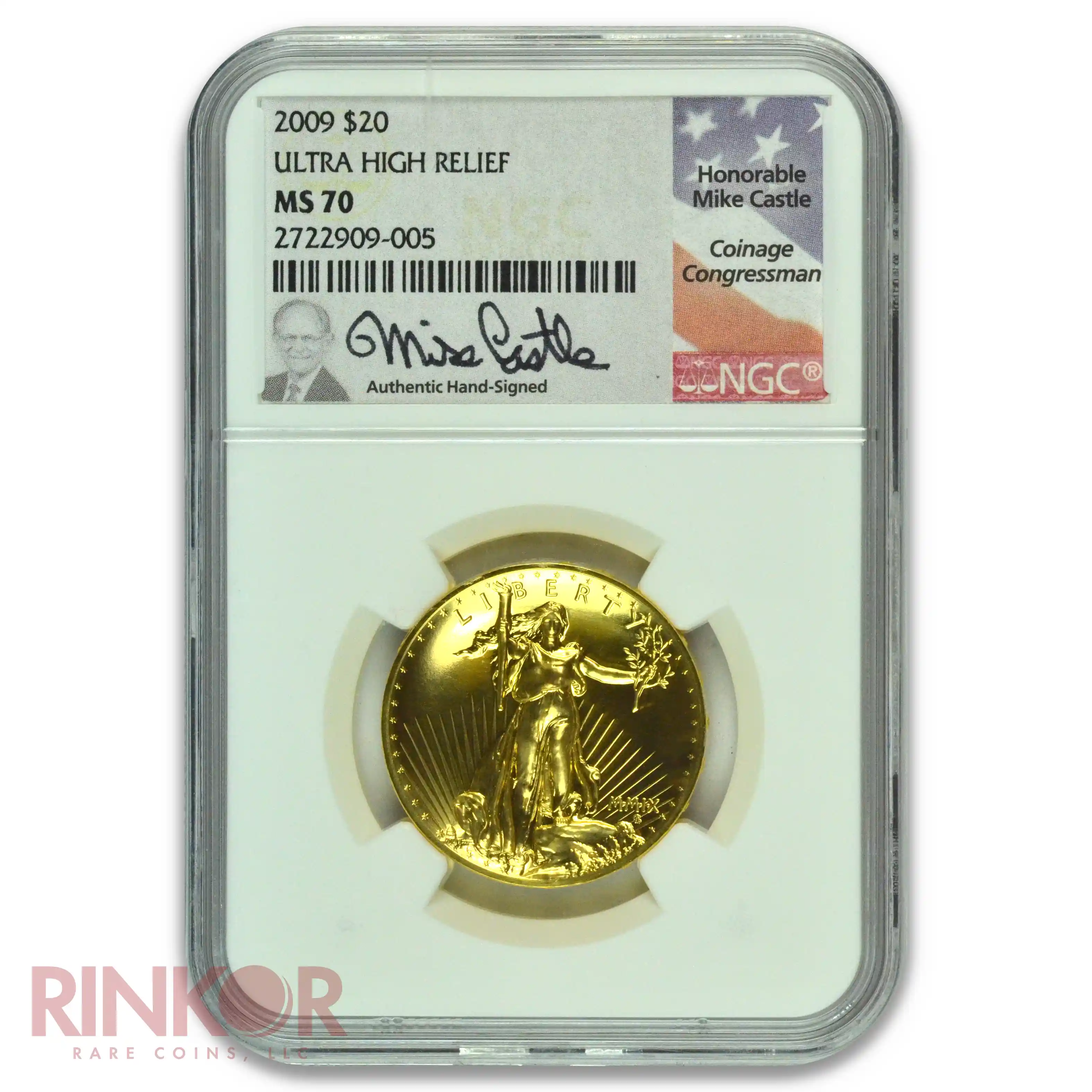 2009 1oz Gold Ultra High Relief Double Eagle Mike Castle Signature NGC MS 70