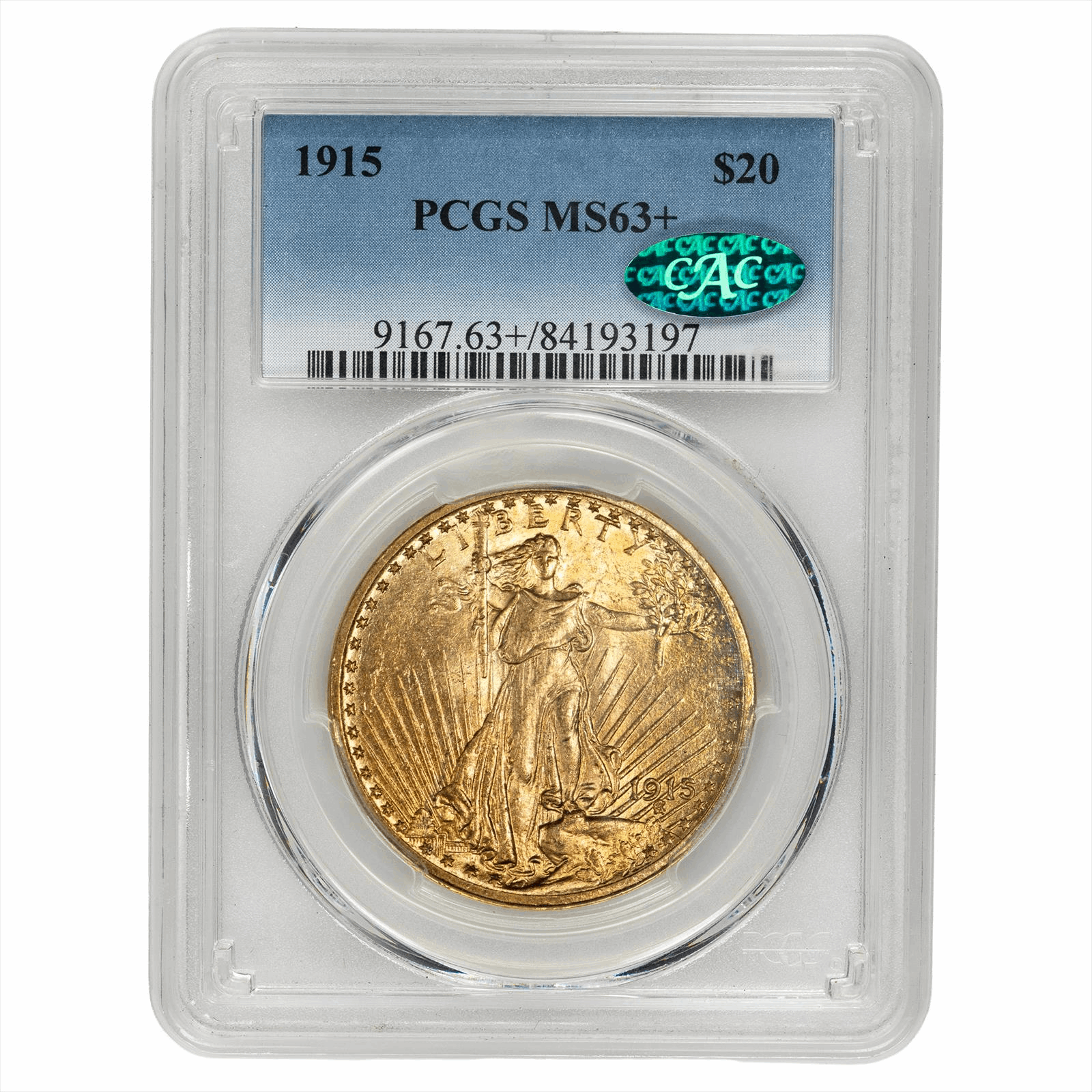 1915 St. Gaudens Gold Double Eagle $20 PCGS MS 63+ CAC