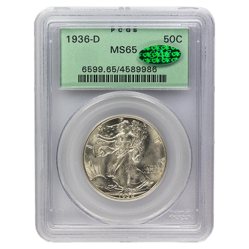 1936-D Walking Liberty Half Dollar, 50C PCGS MS 65 CAC Certified