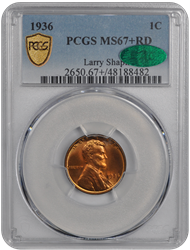 1936 Lincoln PCGS (CAC) RD 67+ 