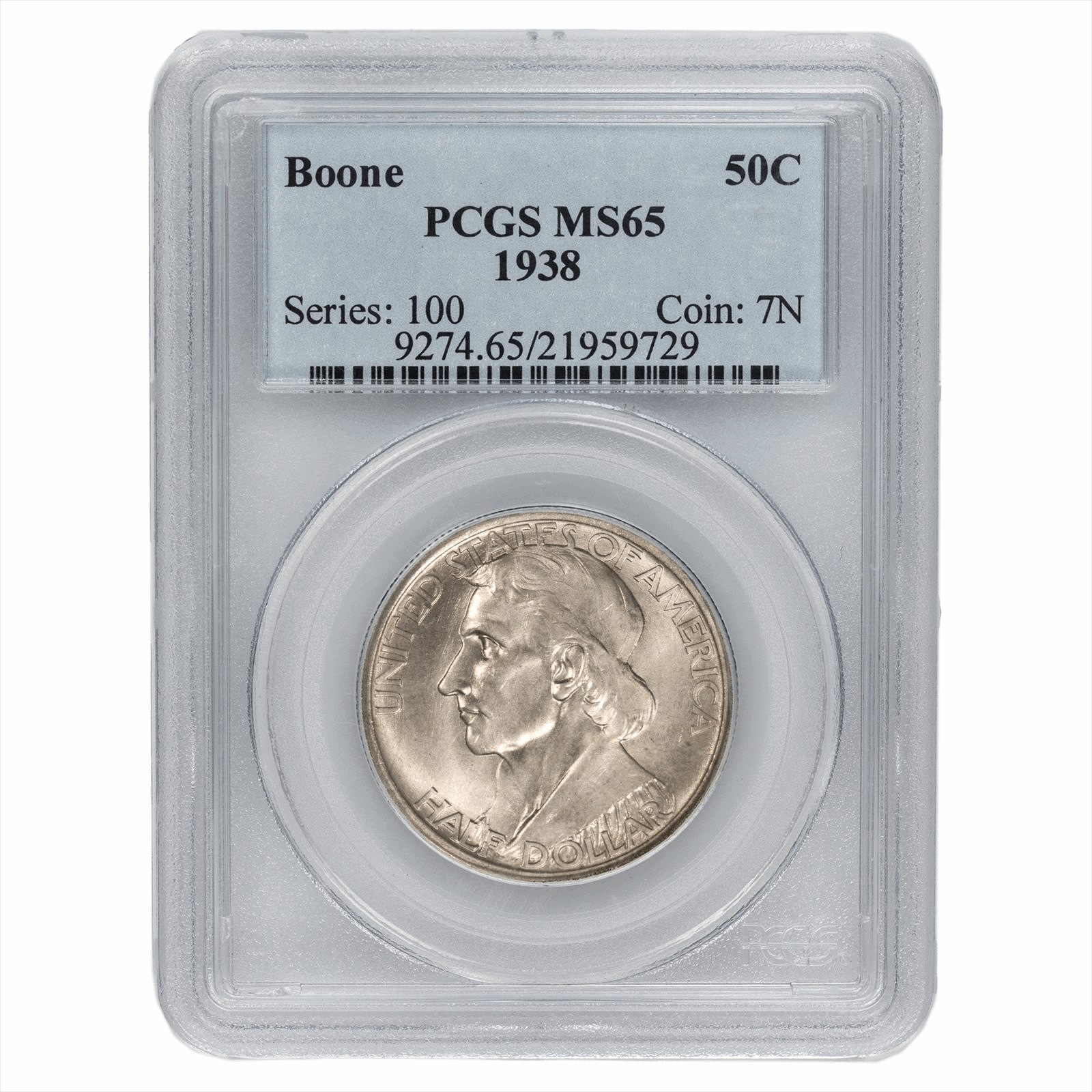1938 50C Boone Commemorative Half-Dollar PCGS MS 65 