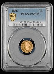 1876 $1 Gold PCGS MS62PL