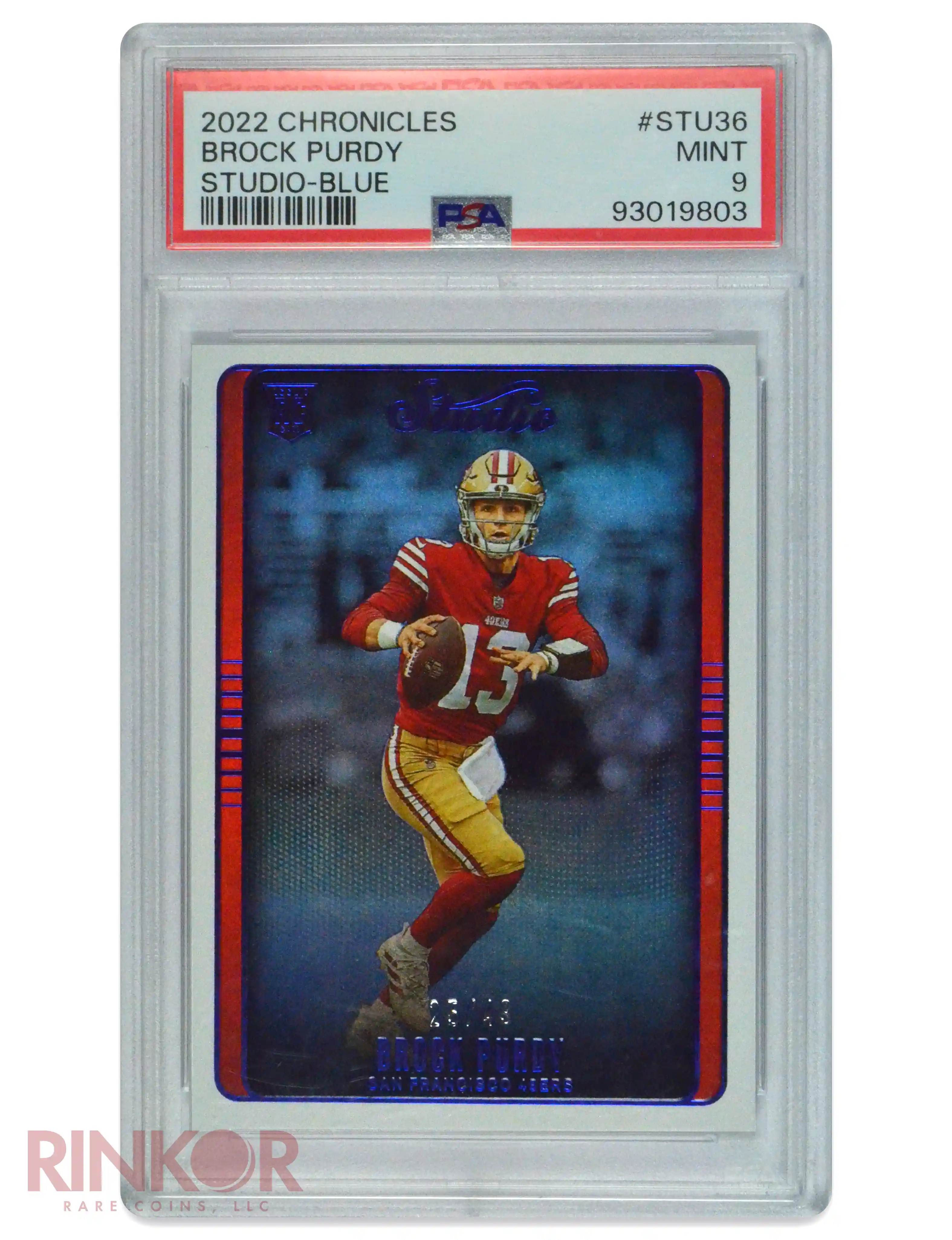 2022 Chronicles Studio Blue Brock Purdy /49 PSA MINT 9