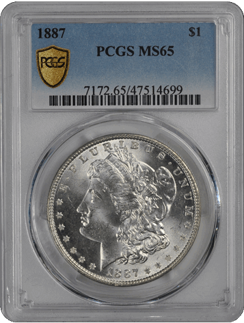 1887 $1 Morgan Dollar PCGS  #3682-3 MS65