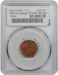 1925-D Lincoln PCGS RD 65