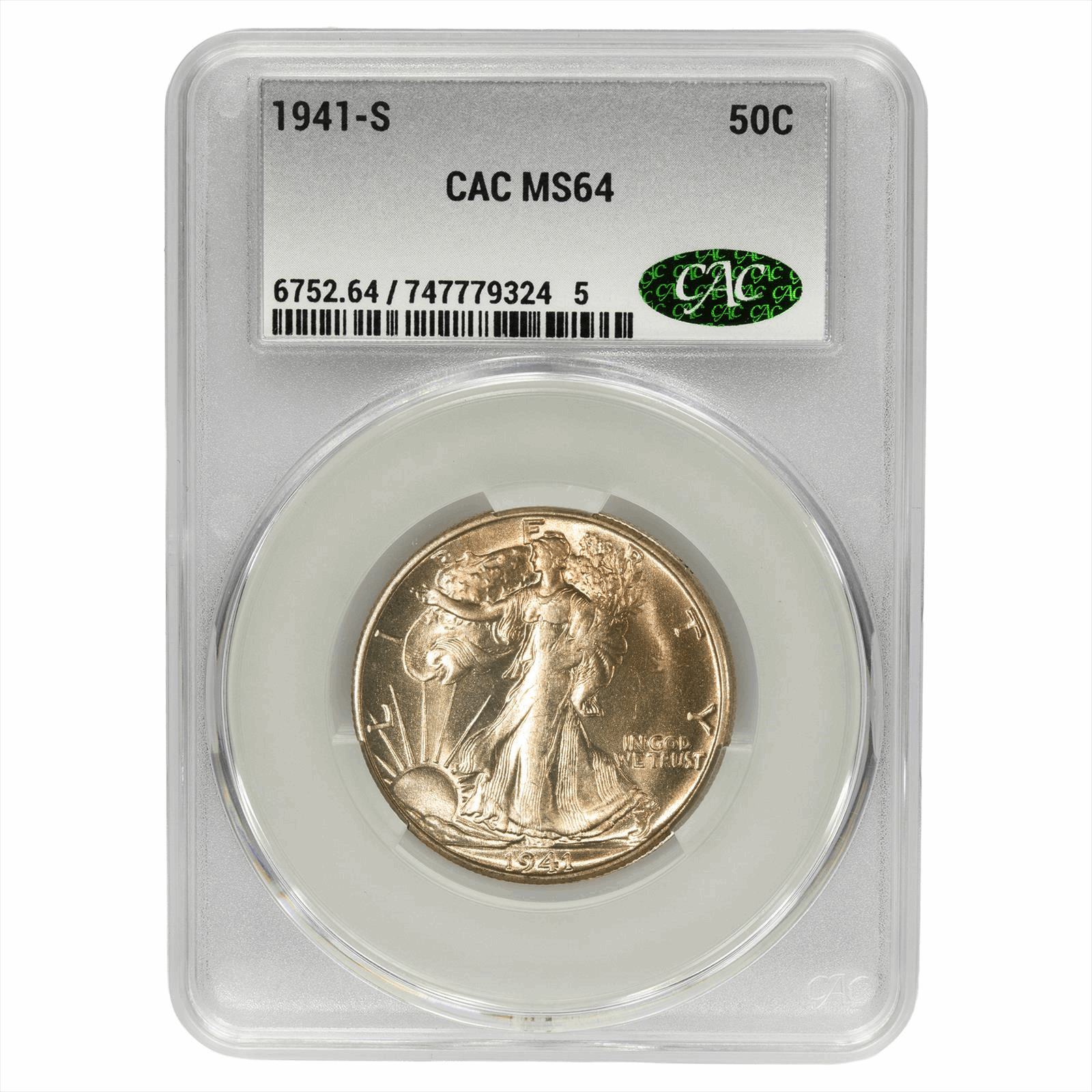 1941-S Walking Liberty Half Dollar 50C CACG MS 64 CAC