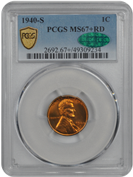 1940-S Lincoln PCGS CAC RD 67+