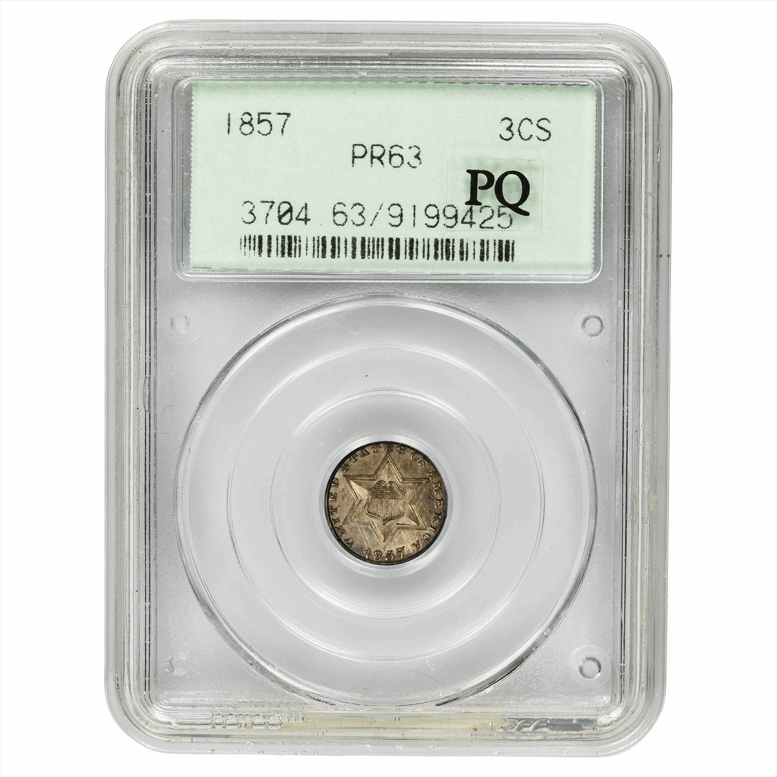 1857 Type 2 Three Cent 3CS PCGS PR 63