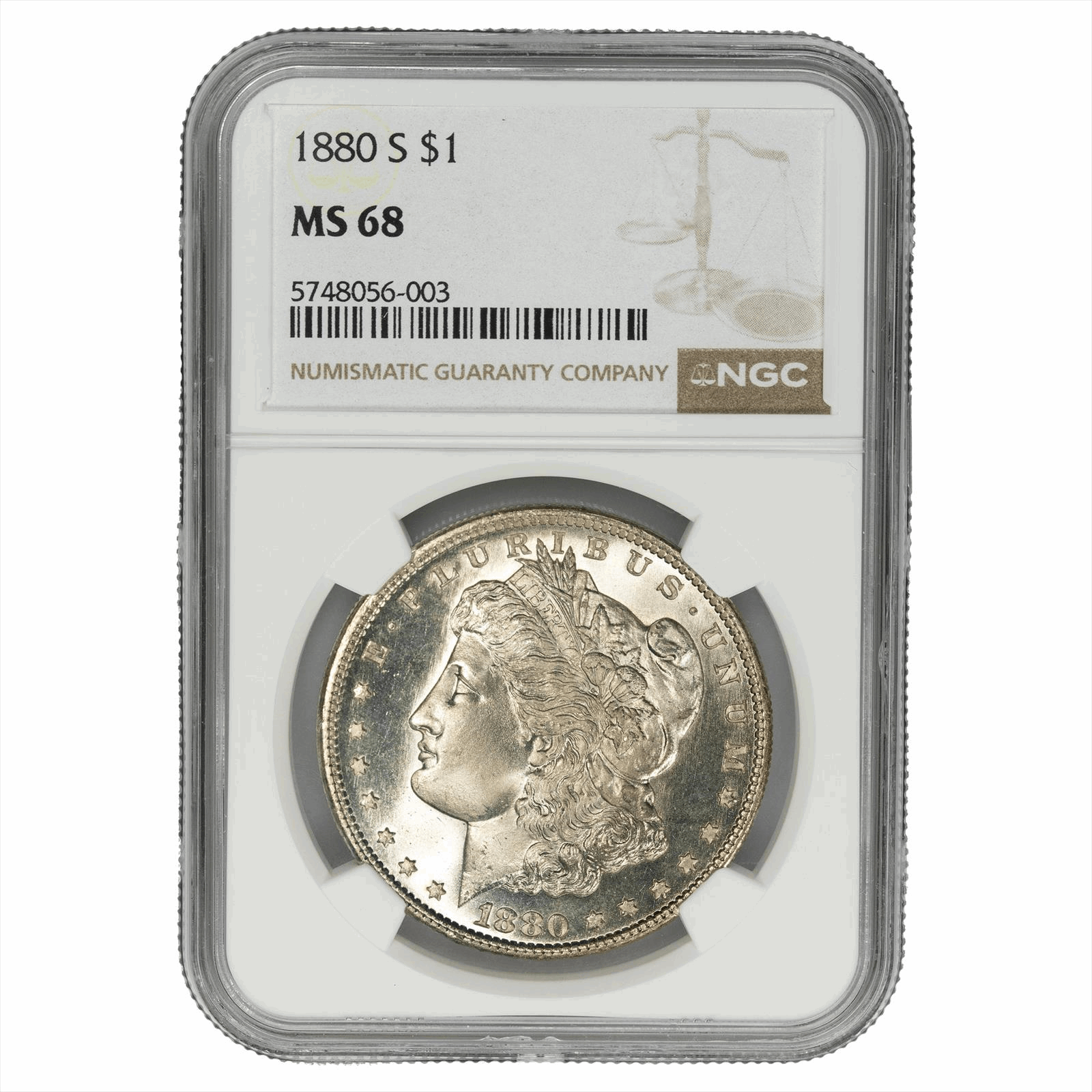 1880-S Morgan Silver Dollar $1, NGC MS 68 - Near Flawless