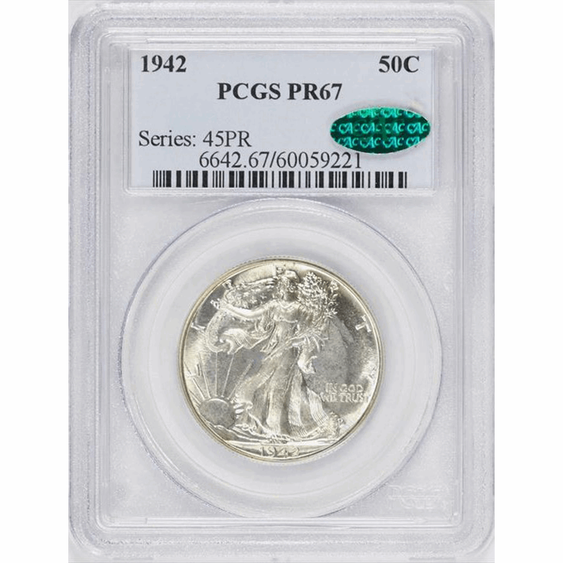 1942 50c Walking Liberty Half Dollar PROOF - PCGS PR67 CAC - Great Coin!