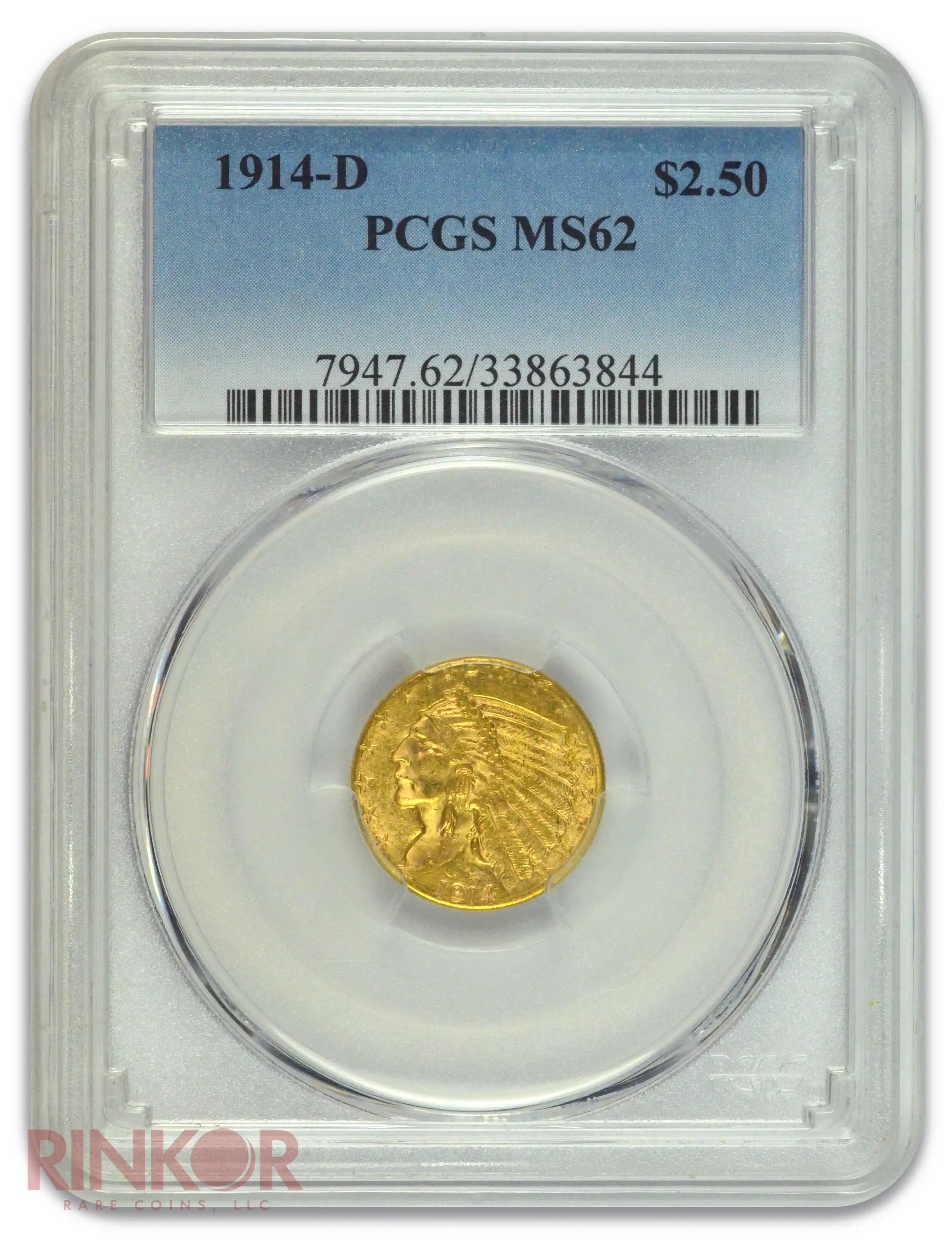 1914-D $2.50 Indian Head PCGS MS 62