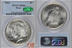 1921 $1 High Relief Peace PCGS MS 64 CAC