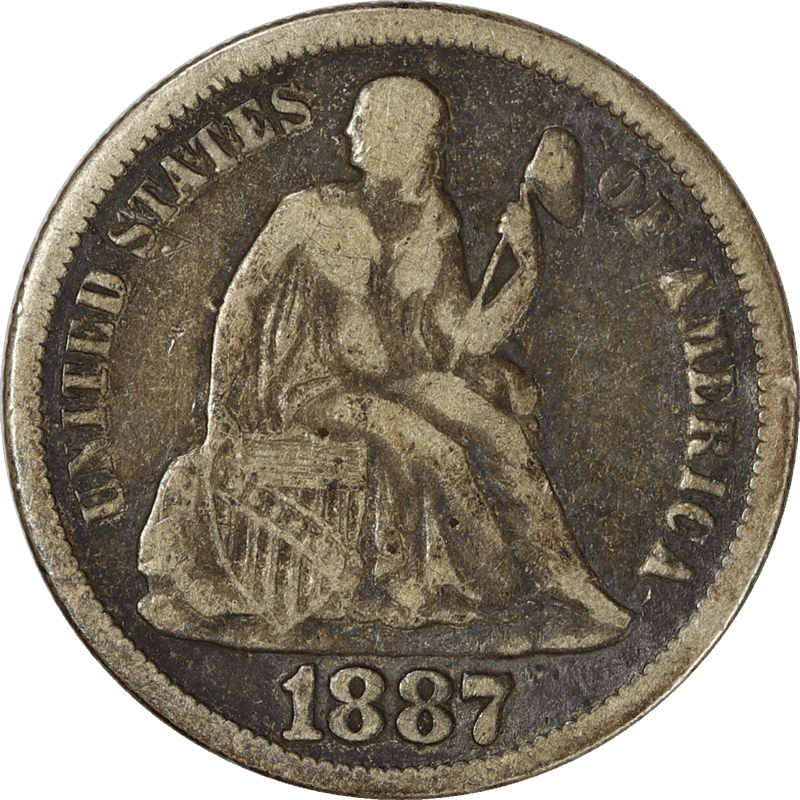 1887 Liberty Seated Dime 10c, Raw Ungraded Coin