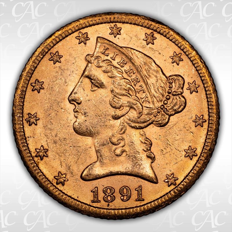 1891-CC $5 CACG MS 62+ 