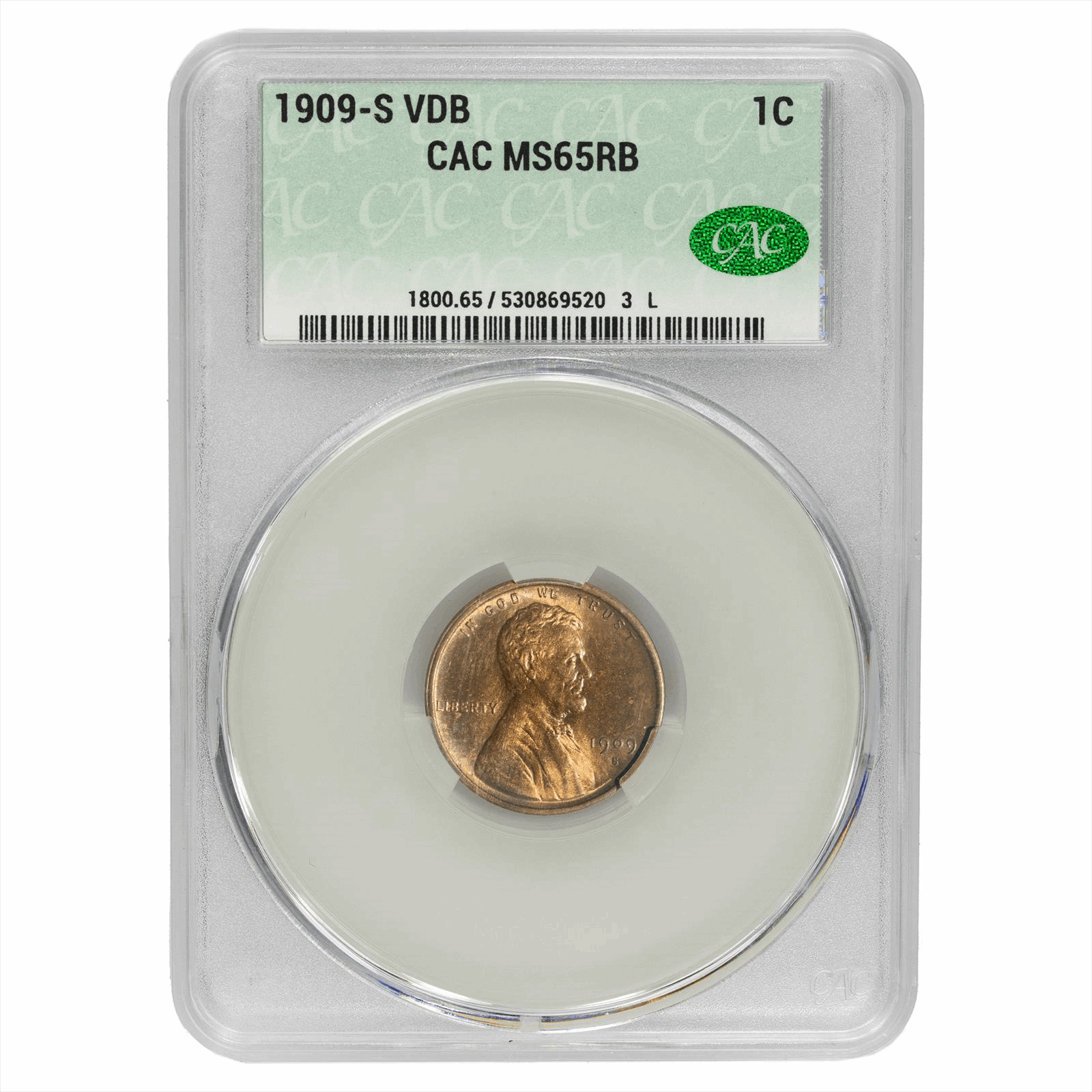 1909-S VDB Lincoln Wheat Cent 1C CACG MS 65 RB CAC