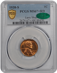 1938-S Lincoln PCGS (CAC) RD 67+ 