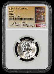 1964 D Washington Quarter NGC MS64 Type C Reverse FS-901 Bill Fivaz Signature Label MS64