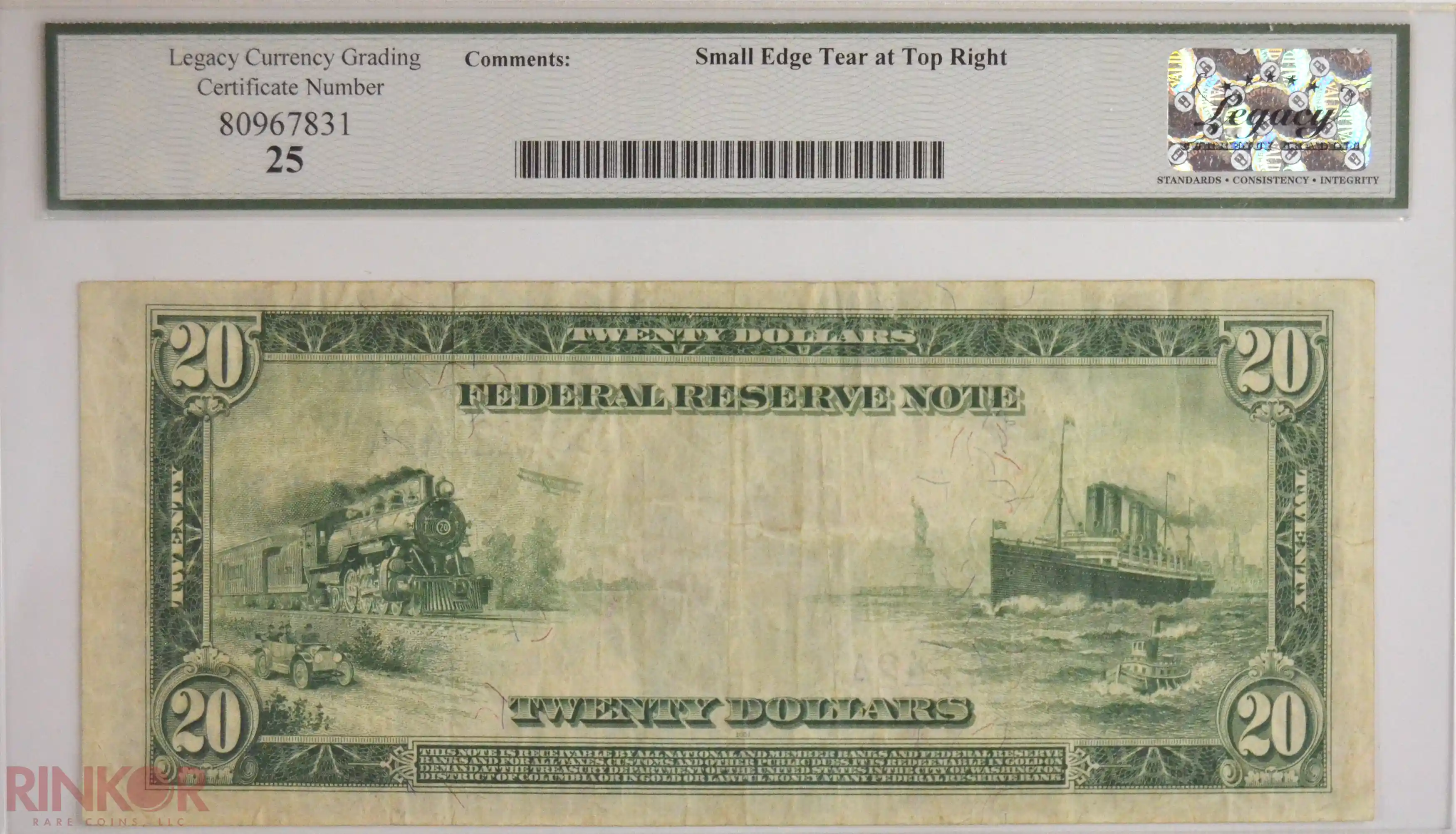 1914 $20 Fr. 1011b San Francisco Federal Reserve Note LCG VF-25