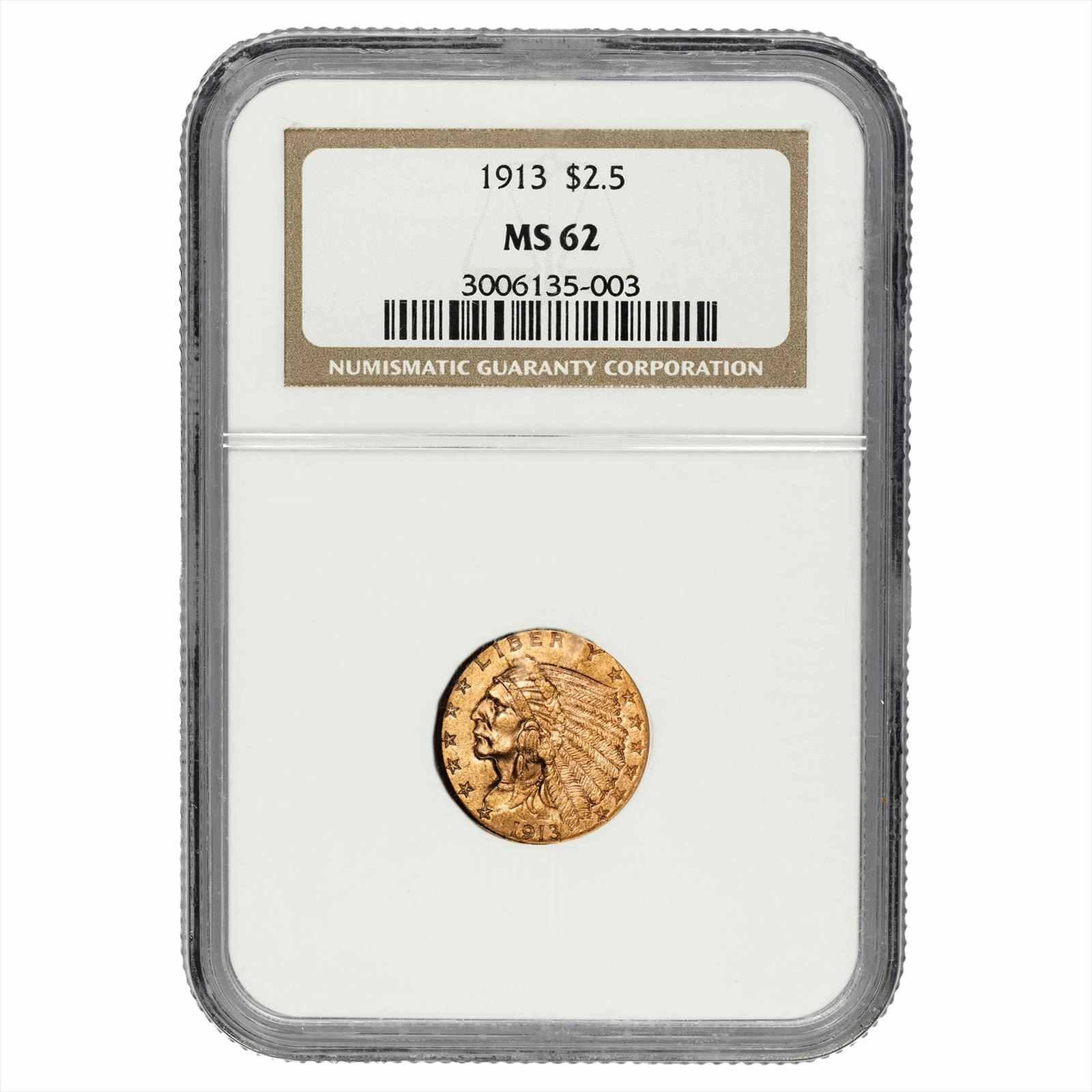 1913 Indian Head Quarter Eagle Gold $2.5 NGC MS 62