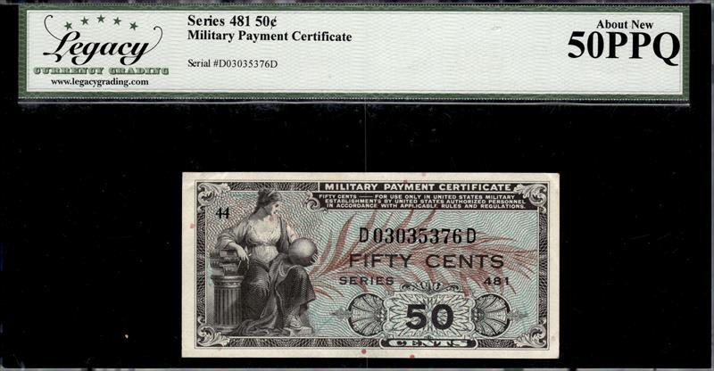 Series 481 50 cent Military Payment Certificate About New 50PPQ 