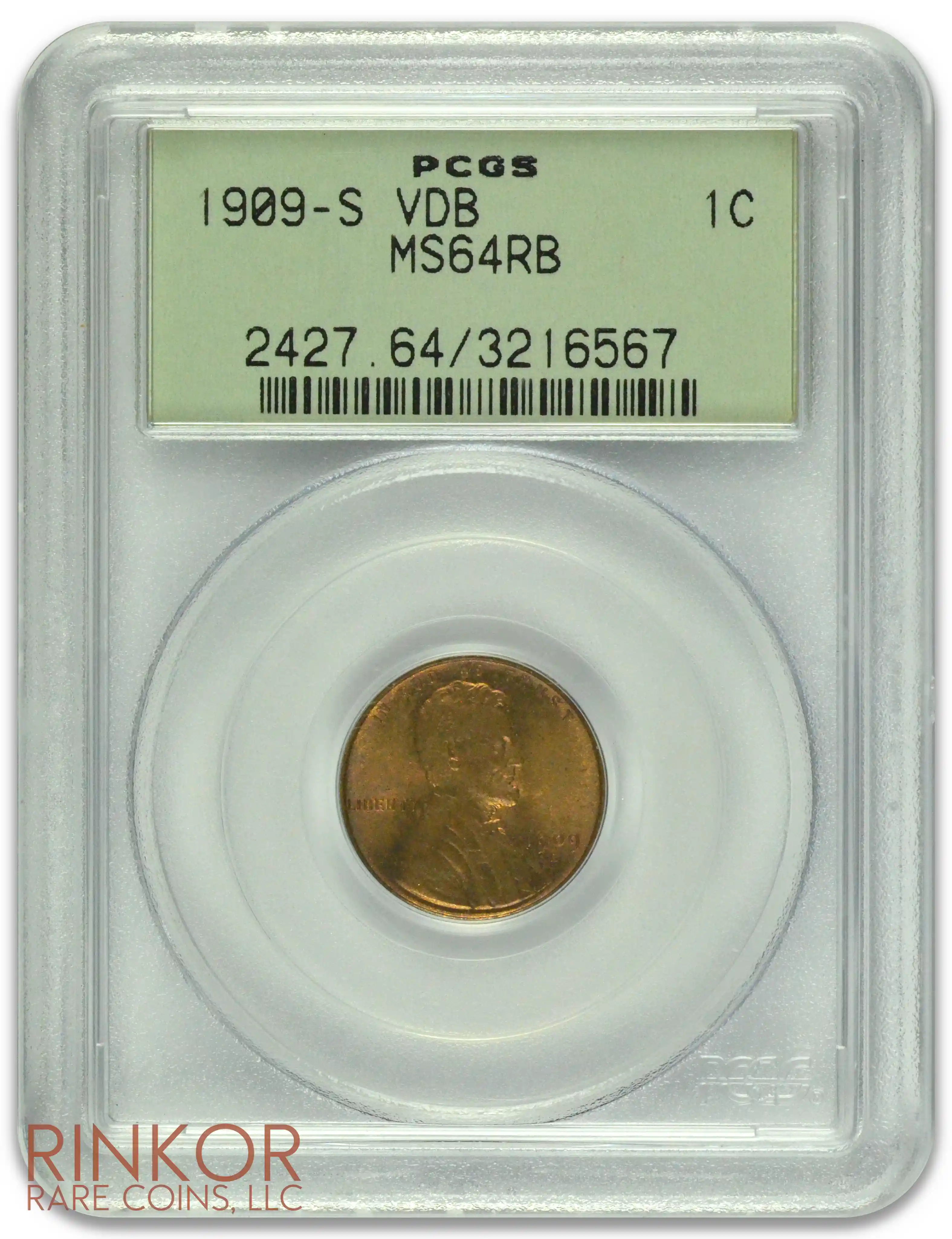 1909-S VDB 1C PCGS MS 64 RB