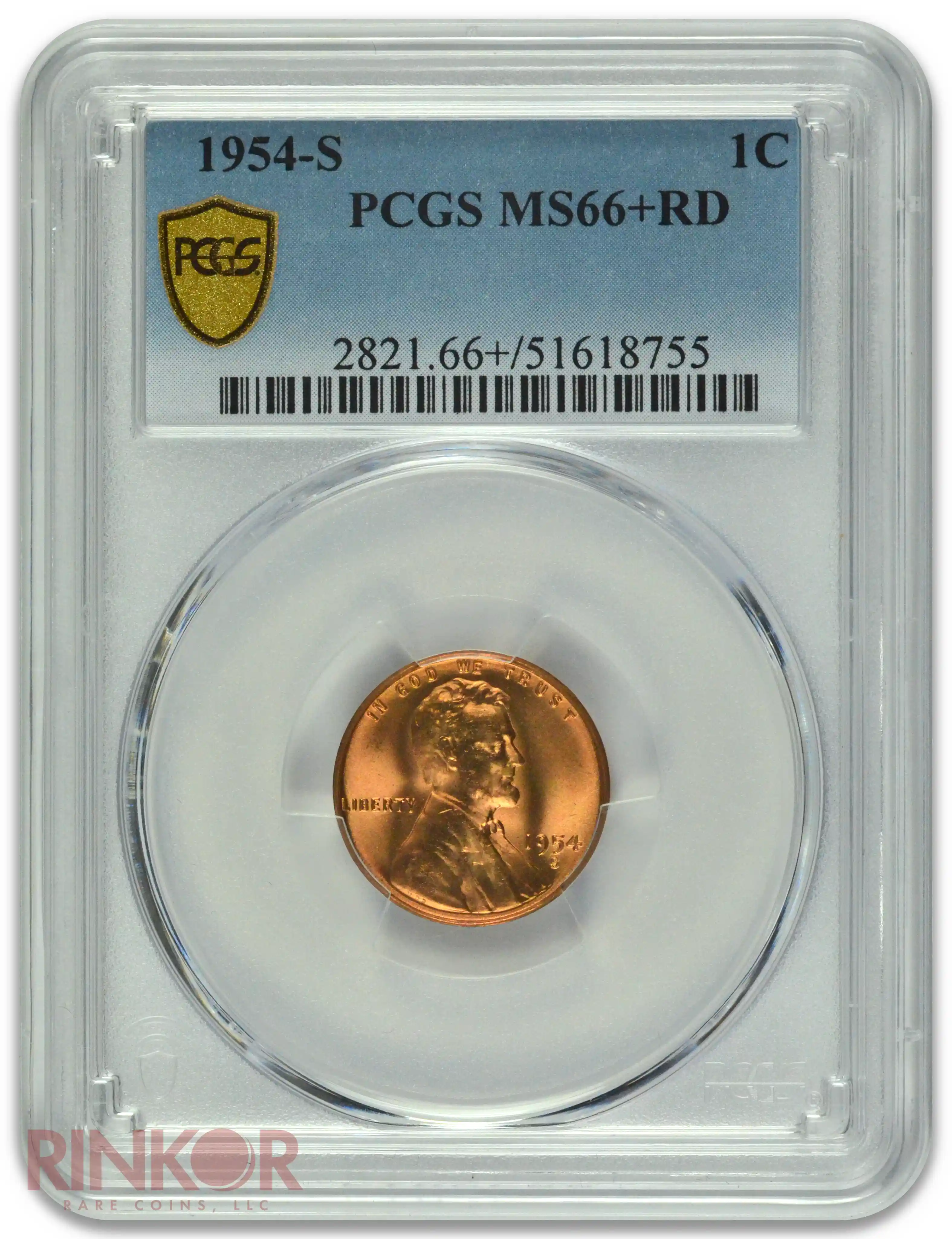 1954-S 1C Lincoln Wheat Cent PCGS MS 66+ RD