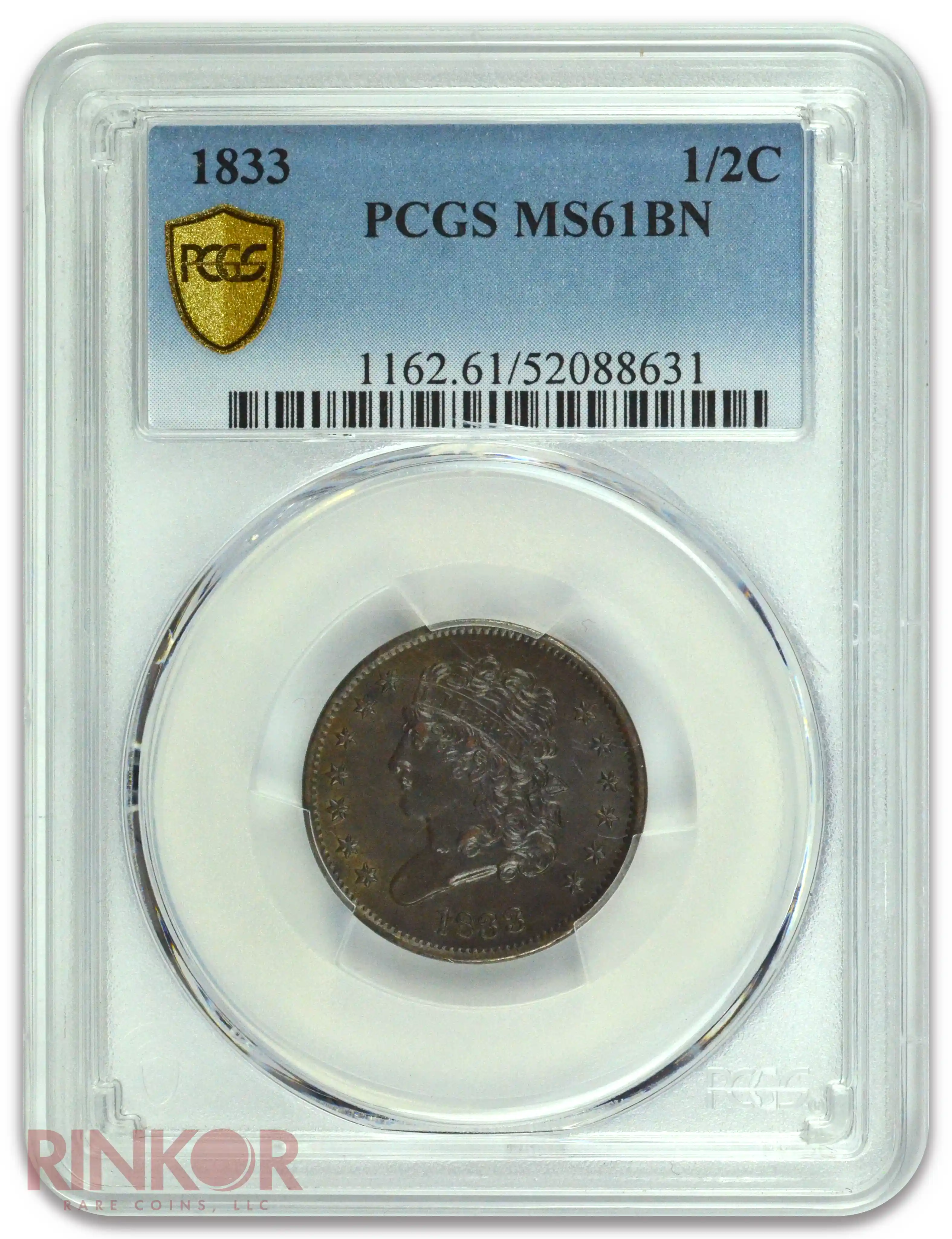 1833 Classic Head Half Cent PCGS MS 61 BN