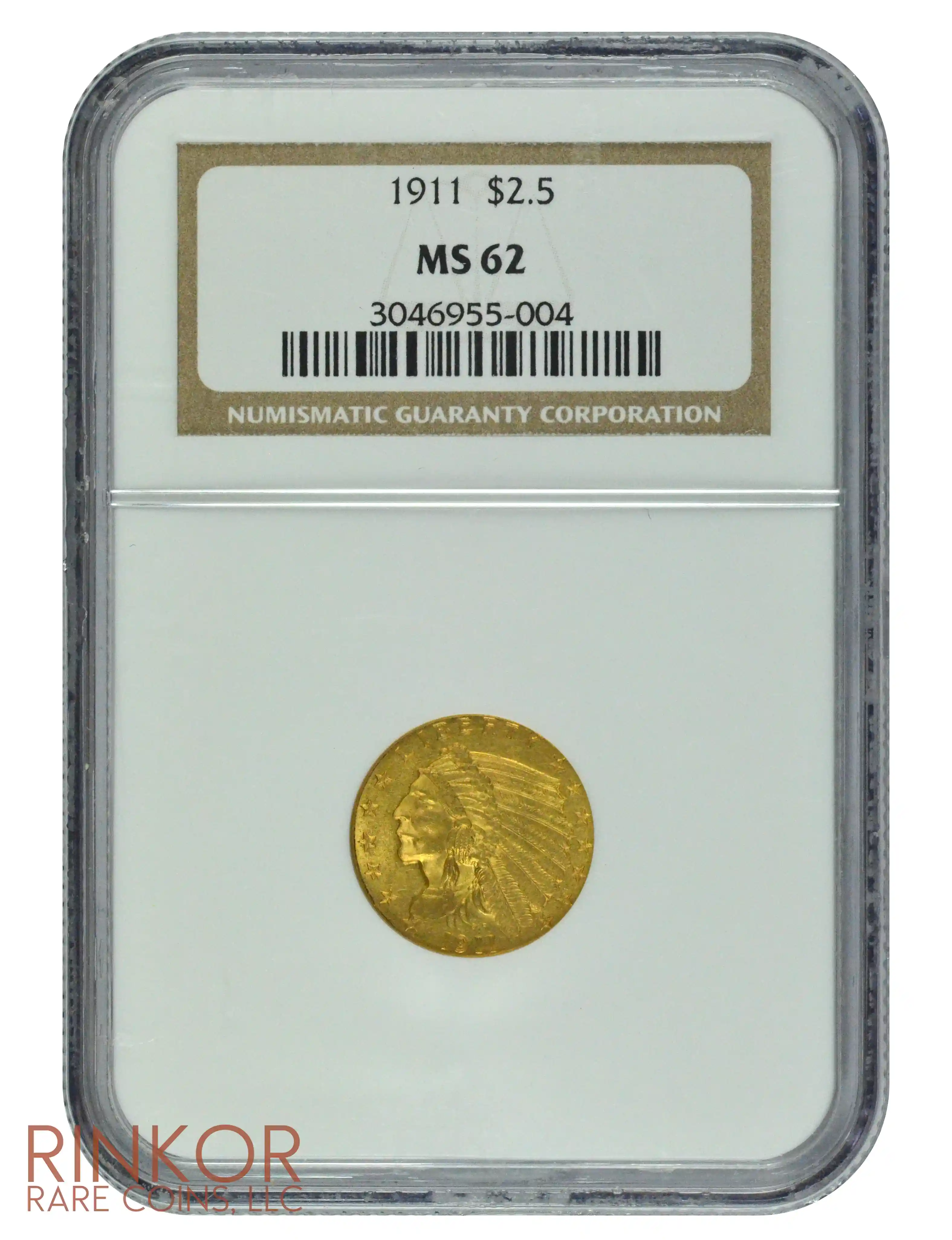 1911 $2.50 Indian Head NGC MS 62 