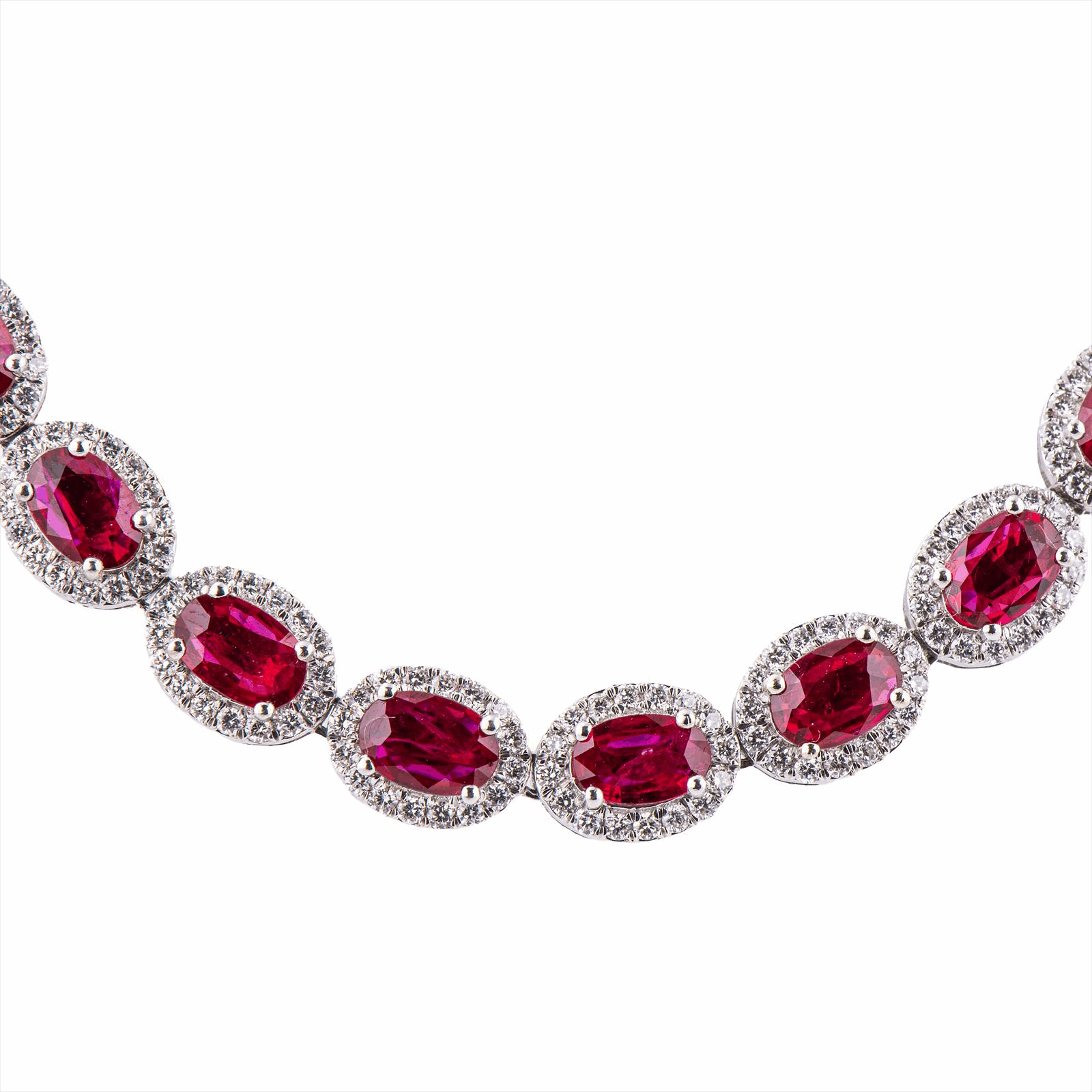 14KW Ruby & Diamond Necklace - 6x4mm Ruby - 20.38CT Ruby - 6.15Ct Diamond FG, VS - 31.89g - 18 In 
