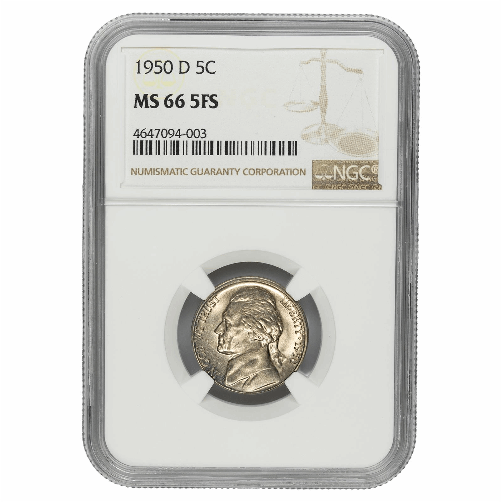 1950-D Jefferson Nickel 5C NGC MS 66 5FS