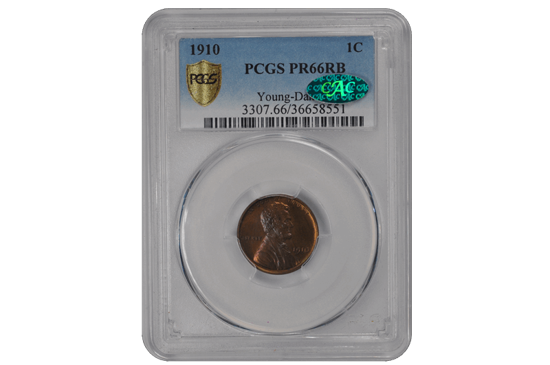 1910 1C Lincoln Cent - Type 1 Wheat Reverse PCGS RB (CAC) #3520-1 PR66