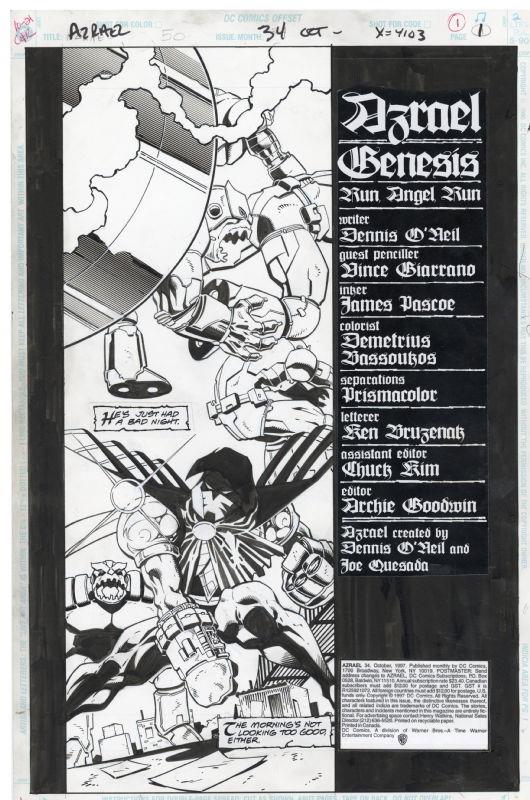 Azrael #34, Page 1 Artist:  Vince Giarrano (Penciller) ,  James Pascoe (Penciller) Media Type: Pen and Ink Art Type: Interior Page 