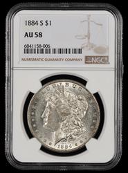 1884 S $1 NGC AU58
