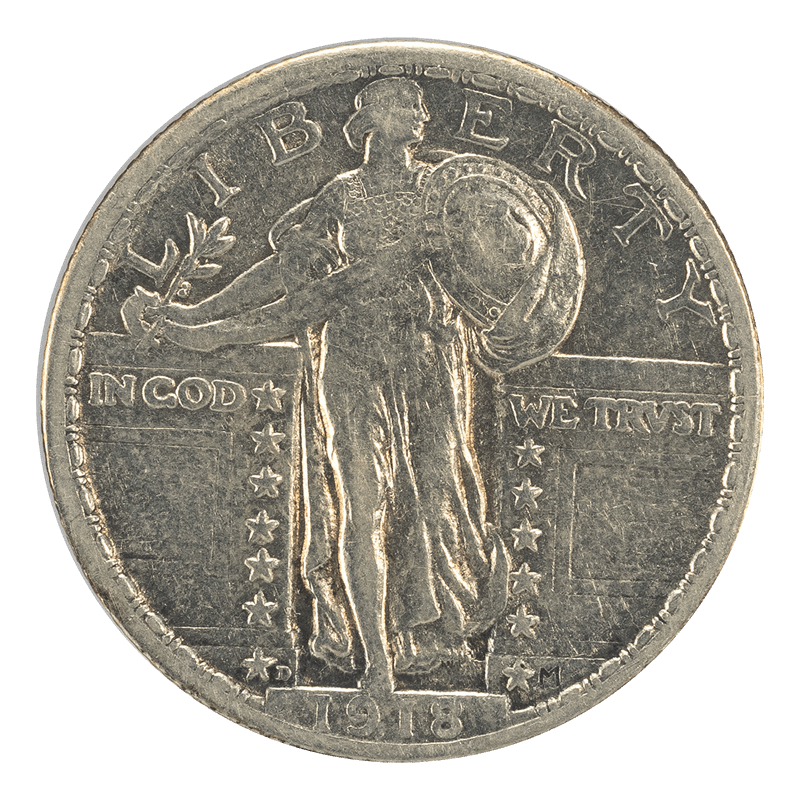 1918-D Standing Liberty Quarter 25c Circulated EF - Original