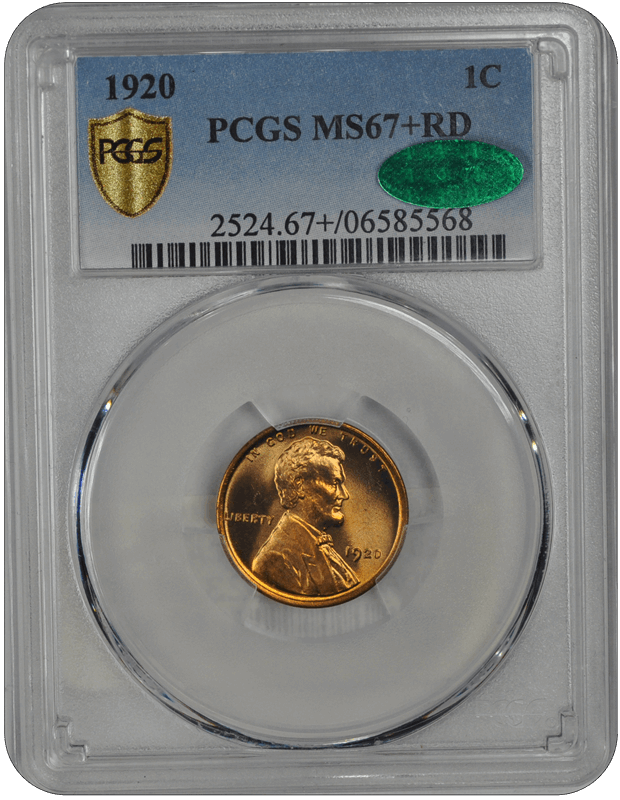 1920 Lincoln PCGS CAC RD 67+