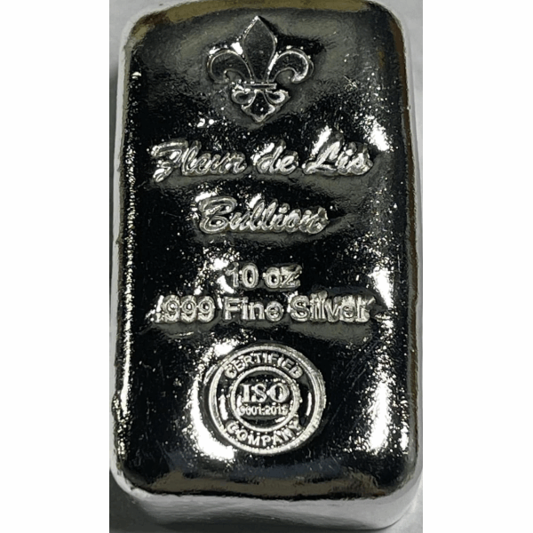 10 OZ SILVER BAR FLEUR DE LIS 