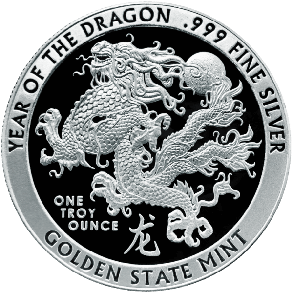 1 OZ SILVER ROUND YEAR OF THE DRAGON GOLDEN STATE MINT 