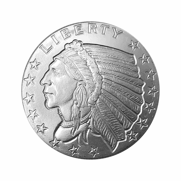 1/2 OZ SILVER ROUND INCUSE INDIAN DESIGN GOLDEN STATE MINT 