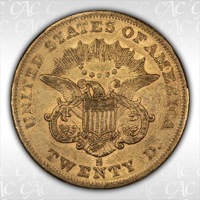 1855-S $20 CACG/CAC AU55 