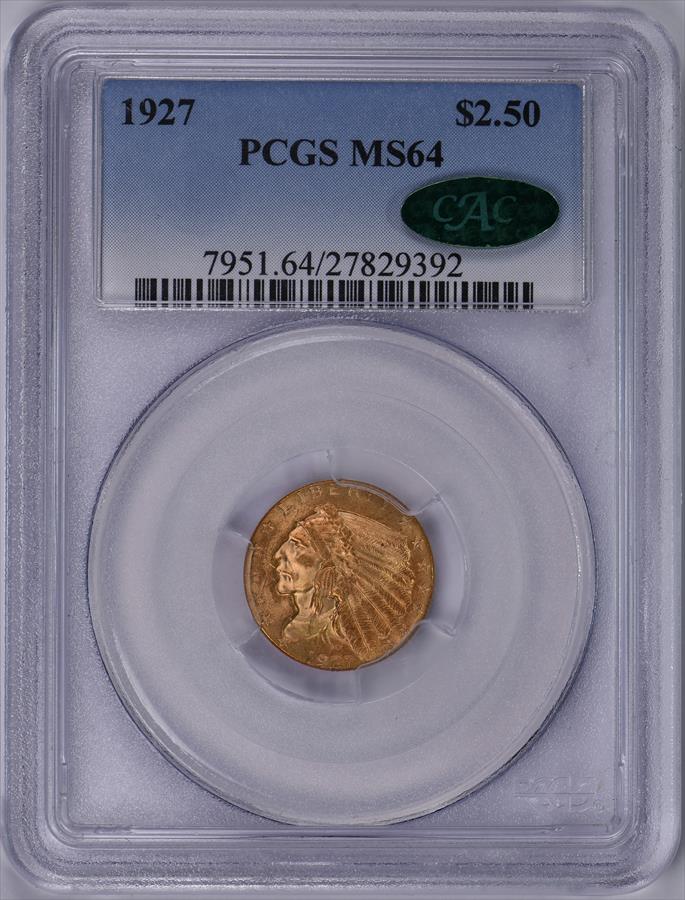 1927 $2.50 PCGS/CAC MS64 