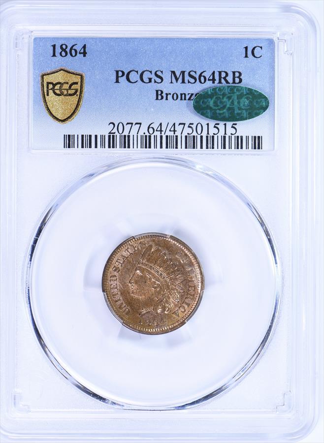 1864 1C Bronze PCGS/CAC MS64RB 